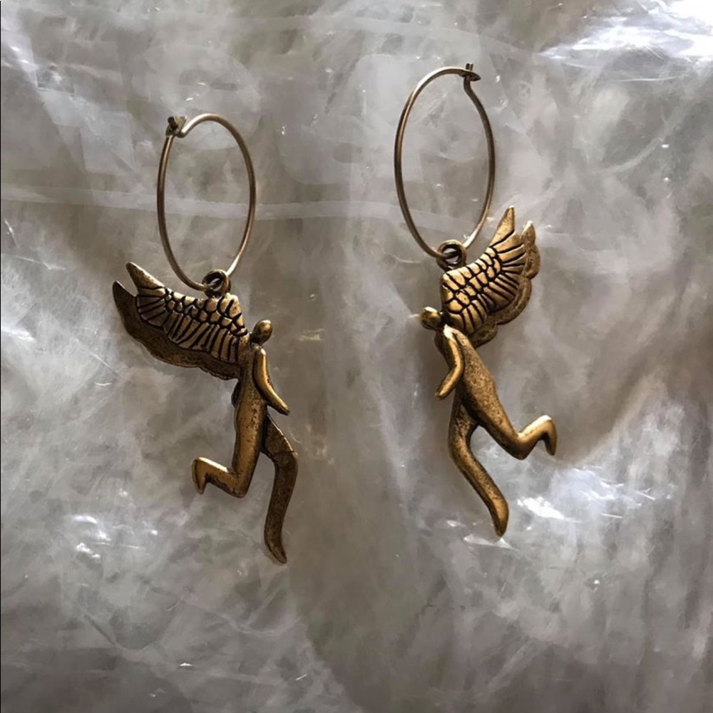 Gold Plated Hoops with Dangle Angel Charm